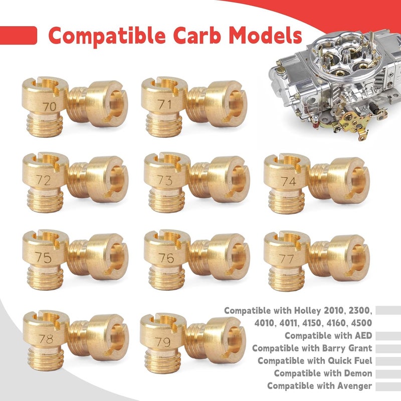 GLOXTED 1/4-32 Carburetor Main Jets Kit Compatible with Holley 2010 2300 4010 4011 4150 4160 4500 Carb, Aperture Size 70 71 72 73 74 75 76 77 78 79 10 Sets 2Pcs Per Size - Image 3